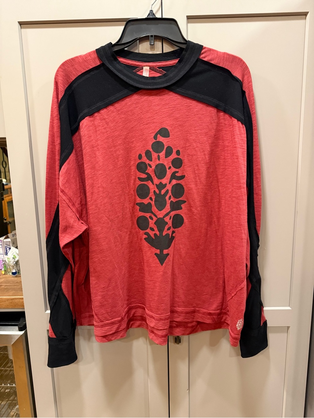 FP Movement by Free People Red and Black Long-Sleeve Graphic Pullover